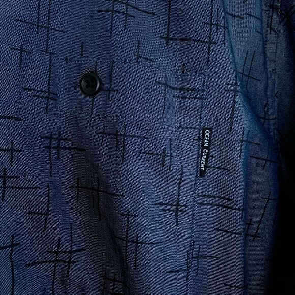 Ocean Current Chambray Printed Shirt Blue Button Front Casual Cotton Mens XL - Picture 3 of 9
